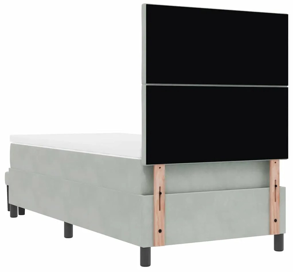 Cama Box Spring com Colchão e Banco Cinza Claro 90x200 cm Veludo