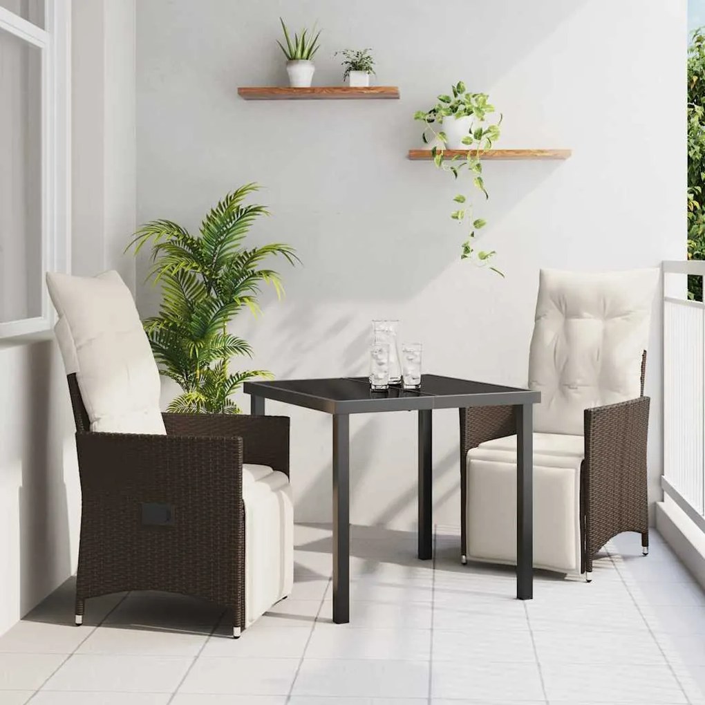 vidaXL Conjunto de Jantar de Jardim com 3 Peças e Almofadas em Rattan Sintético Marrom