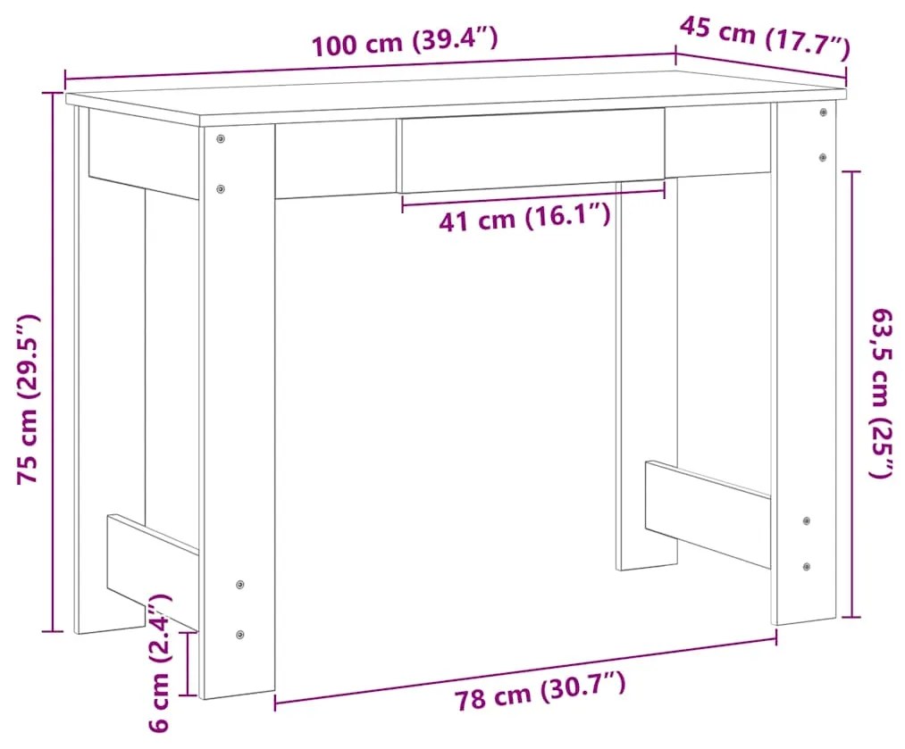 Secretária 100x45x75 cm derivados de madeira cinzento cimento
