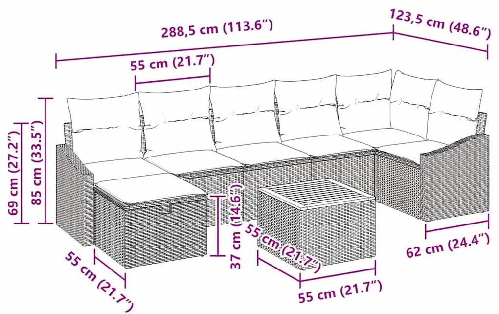 Conjunto de Sofá de Jardim de 8 Peças com Almofadas Preto Rattan Sinté