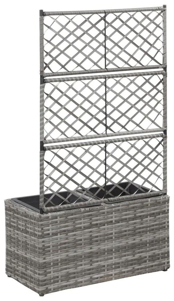 Floreira com treliça e 2 vasos 58x30x107 cm vime PE cinzento