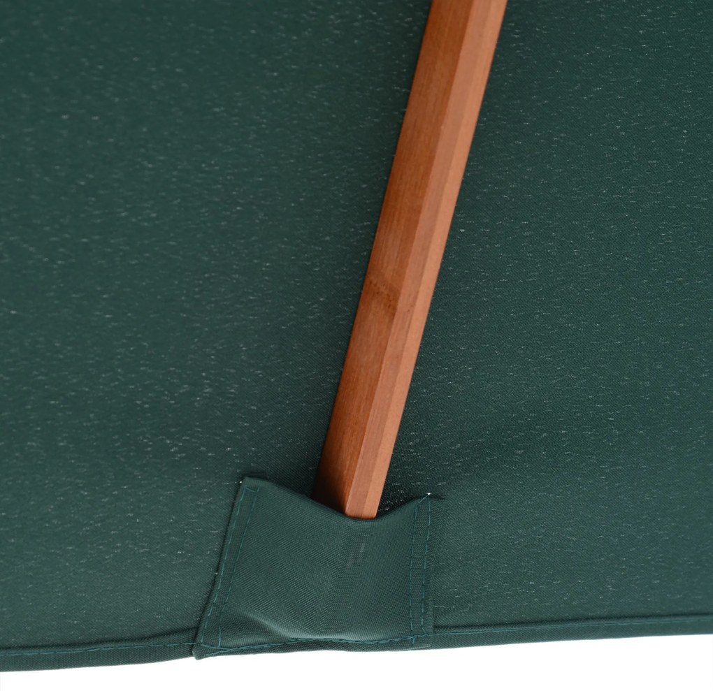 Outsunny Chapéu de Sol de Jardim 200x150x230cm Chapéu de Sol Retangular Inclinável com Polia Duplo Teto e Mastro Desmontável de Madeira para Terraço Pátio Verde