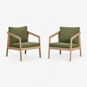 Pack De 2 Poltronas Em Madeira De Acácia Kaela Marrom Acácia Claro & Bouclé Verde Sálvia - Sklum