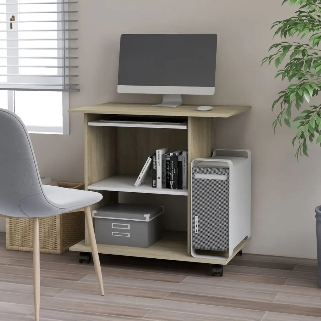 vidaXL Secretária computador 80x50x75 cm contrap. branco/carv. sonoma