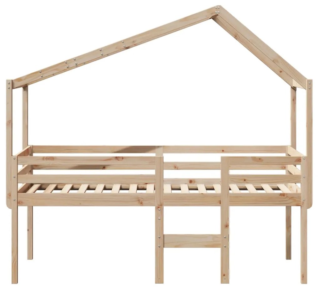 Cama alta com telhado 90x190 cm pinho maciço castanho-mel