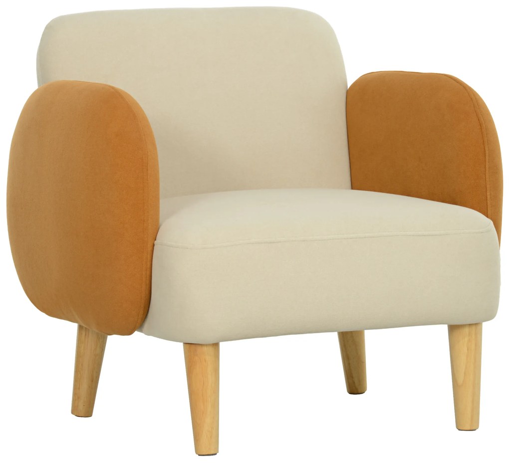 Poltrona Sala de Estar Poltrona para Dormitório com Apoio para os Braços e Pés de Madeira 72x87x82 cm Bege e Ocre