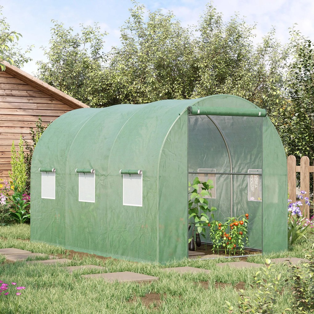 Outsunny Estufa de Túnel 3x2x3m Estufa de Jardim Exterior com Portas Enroláveis e 6 Janelas Polietileno e Metal Galvanizado para Cultivos Plantas Flores Verde