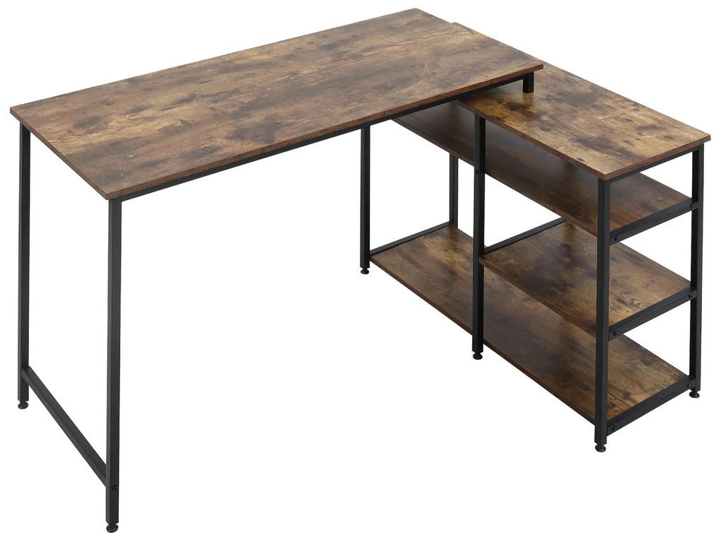 HOMCOM Mesa de Canto Design Industrial Mesa de canto 3 prateleiras Aspecto Madeira Antiga Metal Preto | Aosom Portugal