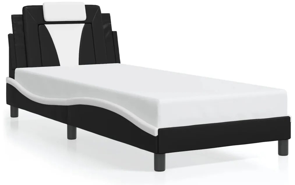 Estrutura cama c/ luzes LED 90x200 cm couro artif. preto/branco