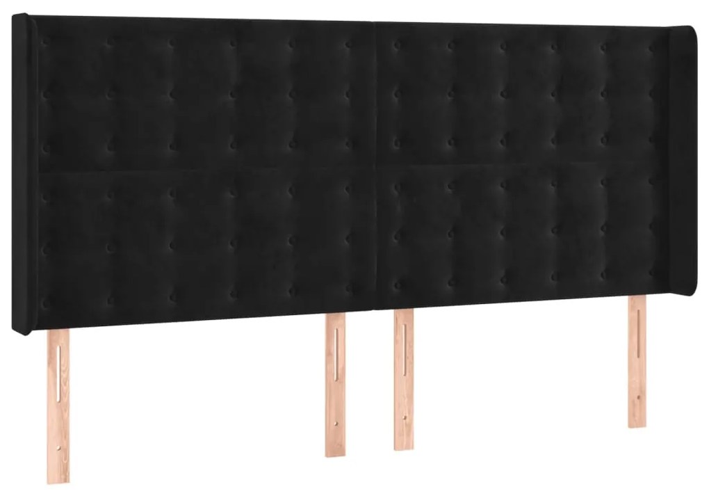 Cabeceira de cama c/ luzes LED veludo 203x16x118/128 cm preto