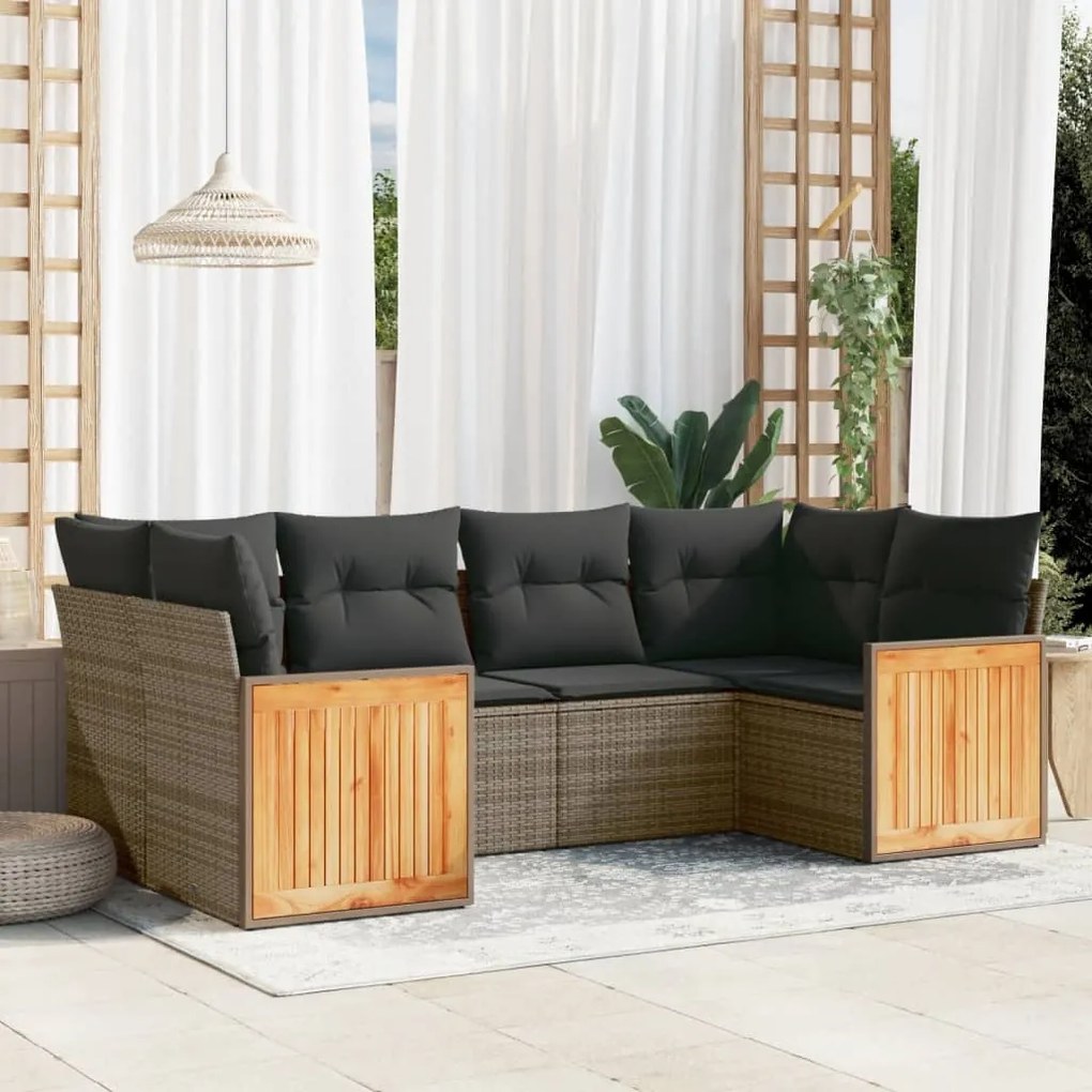 6 pcs conjunto sofás de jardim com almofadões vime cinzento