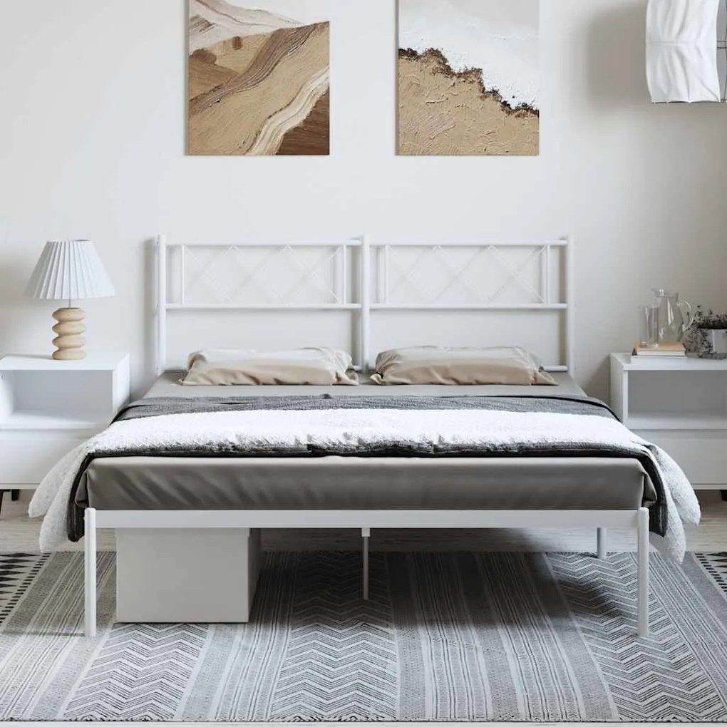 Estrutura de cama com cabeceira 150x200 cm metal branco