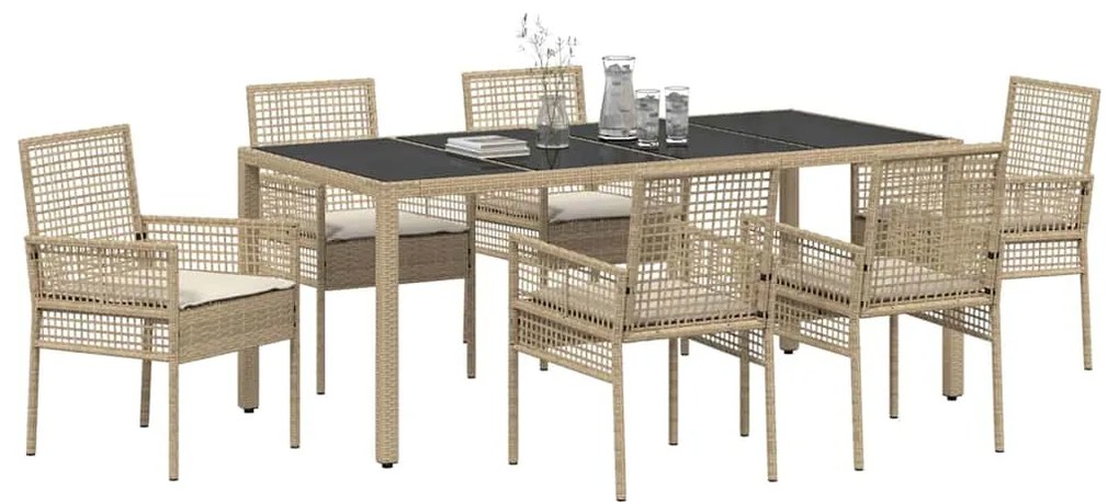 Conjunto de Jantar para Jardim 7 pcs Bege 190 x 90 x 75 cm