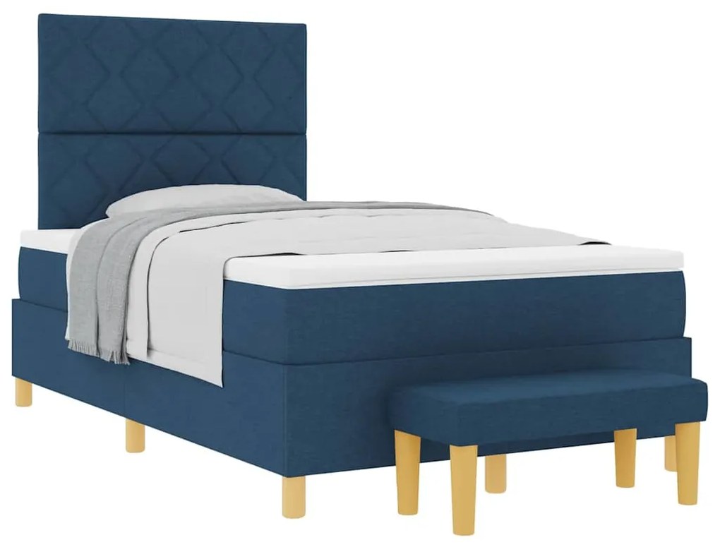 Cama Box com Colchão &amp; Banco Azul 120x200 cm Tecido