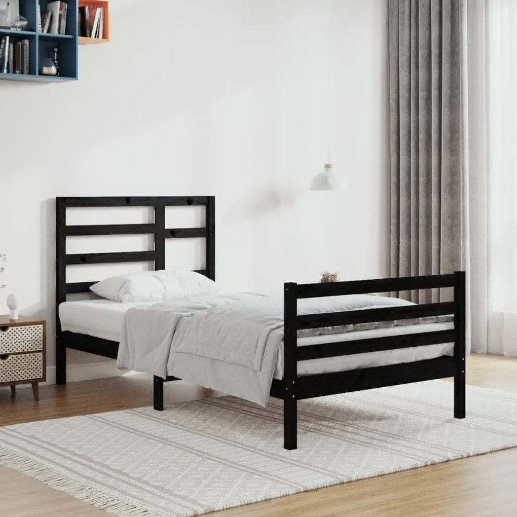 vidaXL Estrutura de cama 100x200 cm madeira maciça preto