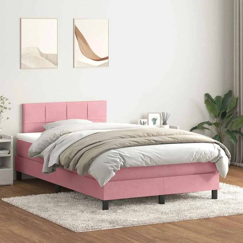 vidaXL Cama com molas/colchão 120x210 cm veludo Rosa