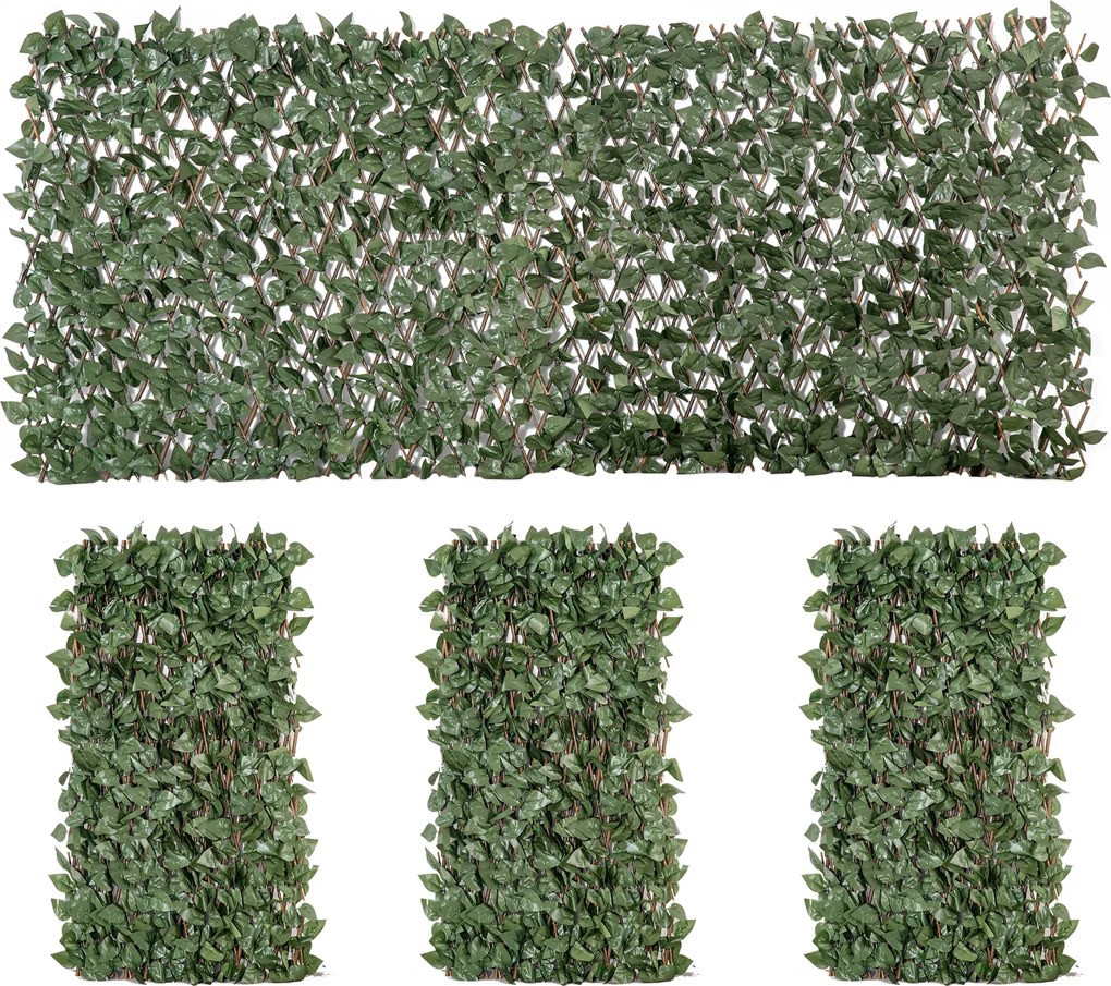 Outsunny Conjunto de 4 Cercas Artificiais de Hera Extensíveis, Painel de Folhagem para Privacidade em Poliéster e Vime, 200 x 100 cm, Verde | Aosom Portugal