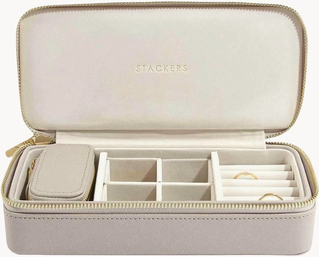 Caixa grande de viagem para joias Taupe