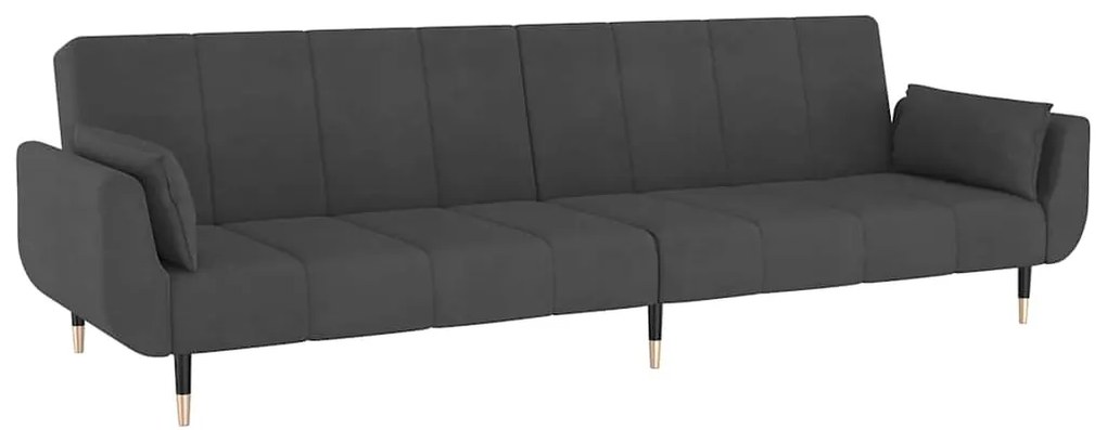 Sofá-cama 2 lugares com duas almofadas veludo cinzento-escuro