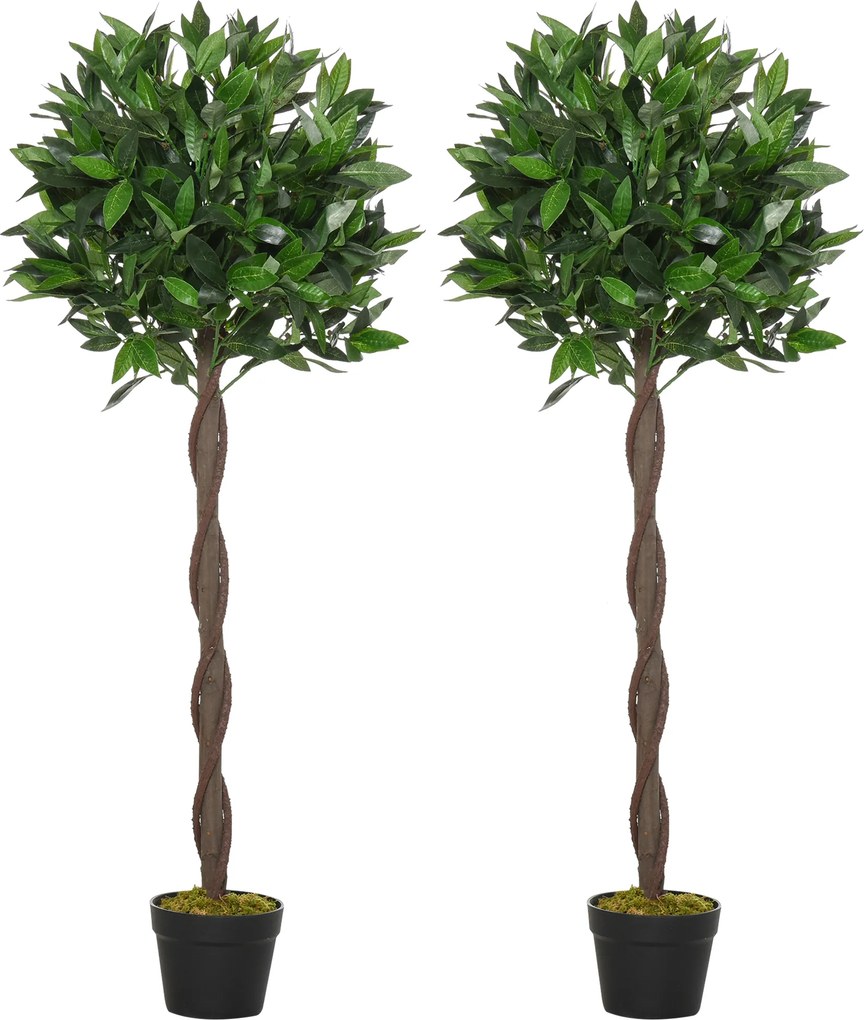 Outsunny Loureiros artificiais topiários 120 cm - Conjunto de 2 loureiros em bola artificiais - 741 folhas realistas por | Aosom Portugal