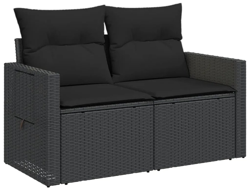 Sofá de jardim com almofadões 2 lugares vime PE preto