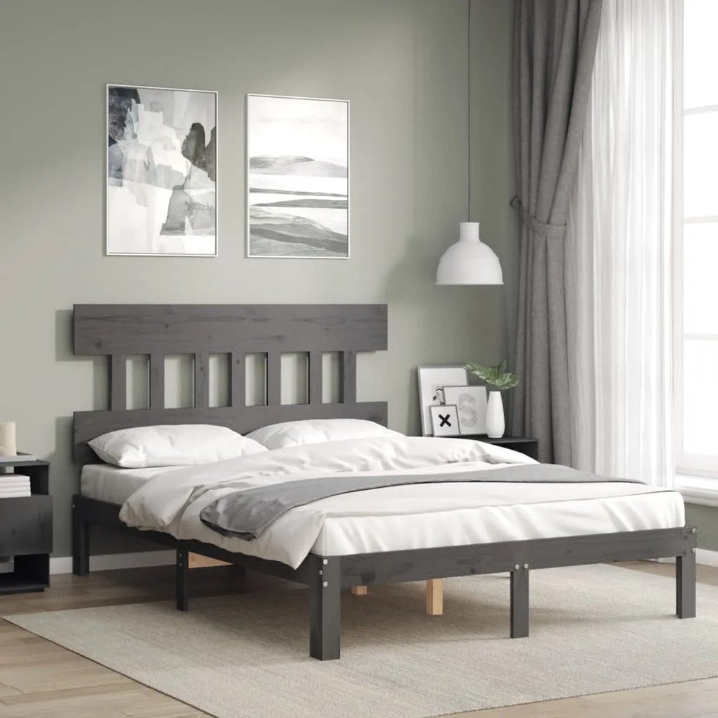 vidaXL Estrutura de cama com cabeceira 120x200 cm madeira maciça cinza