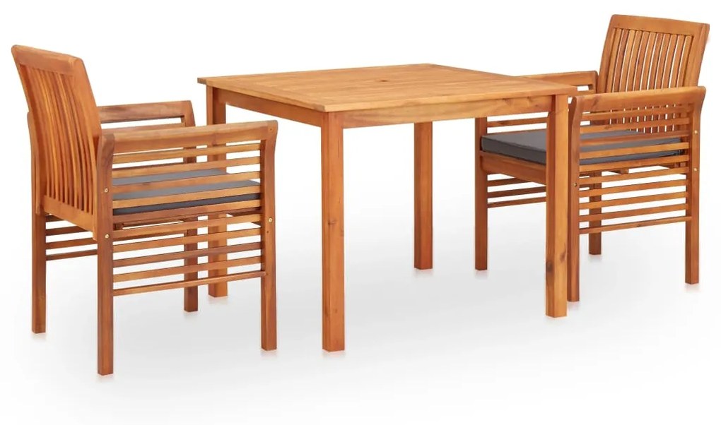 278901 vidaXL 3 pcs conjunto de jantar exterior c/ almofadões acácia maciça