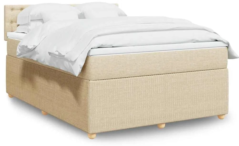 vidaXL Cama com molas/colchão 160x200 cm tecido cor creme