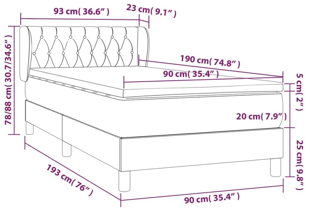 Cama com molas/colchão 90x190 cm veludo cinza-escuro