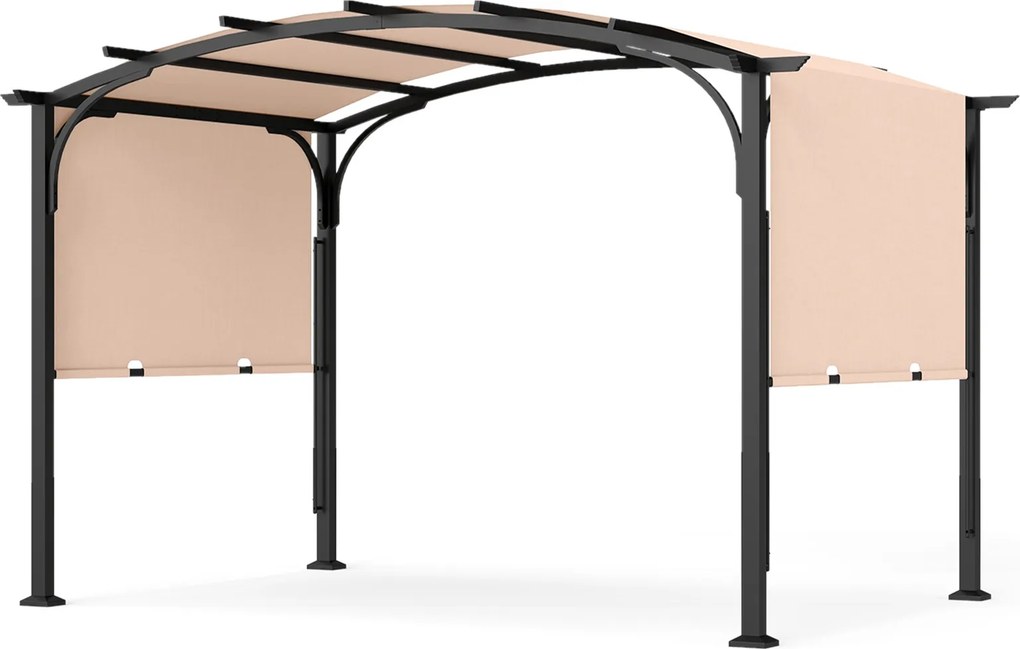 Pérgola Retrátil de Exterior, 305 x 242 x 233 cm, Cobertura Arqueada, Cáqui