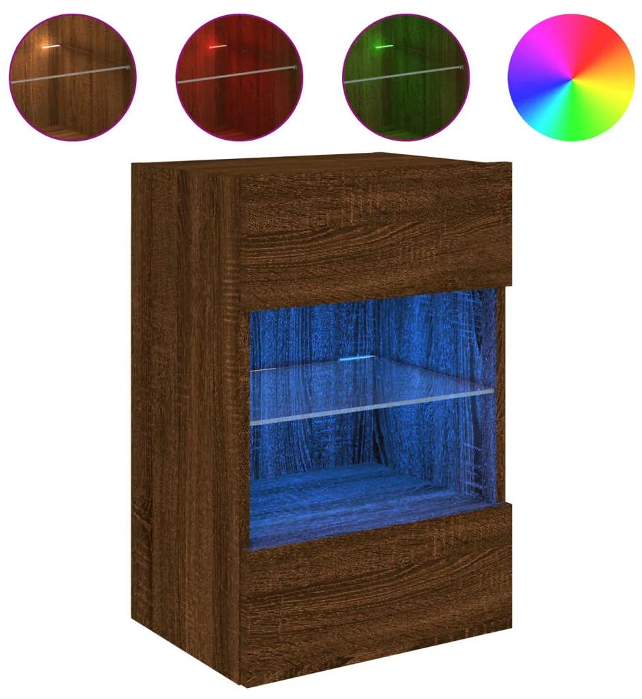 Móveis de parede para TV com luzes LED 2 pcs carvalho castanho