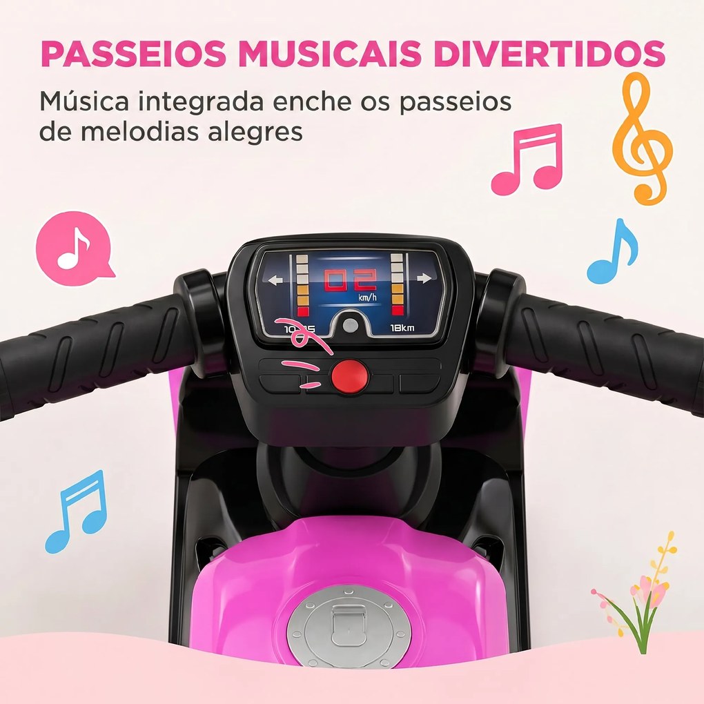 Mota de Equilíbrio Infantil sem Pedais com Música e Rodas Extra Largas para Crianças dos 18–36 Meses Rosa