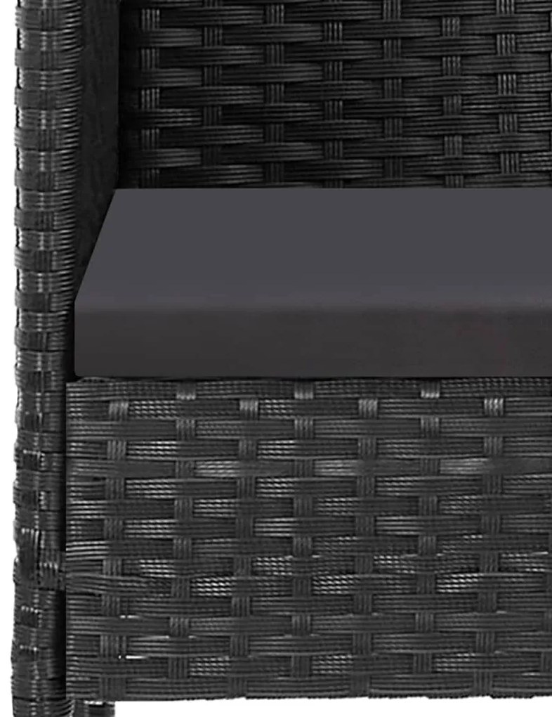 5 pcs conjunto de jantar p/ jardim c/ almofadões vime PE preto