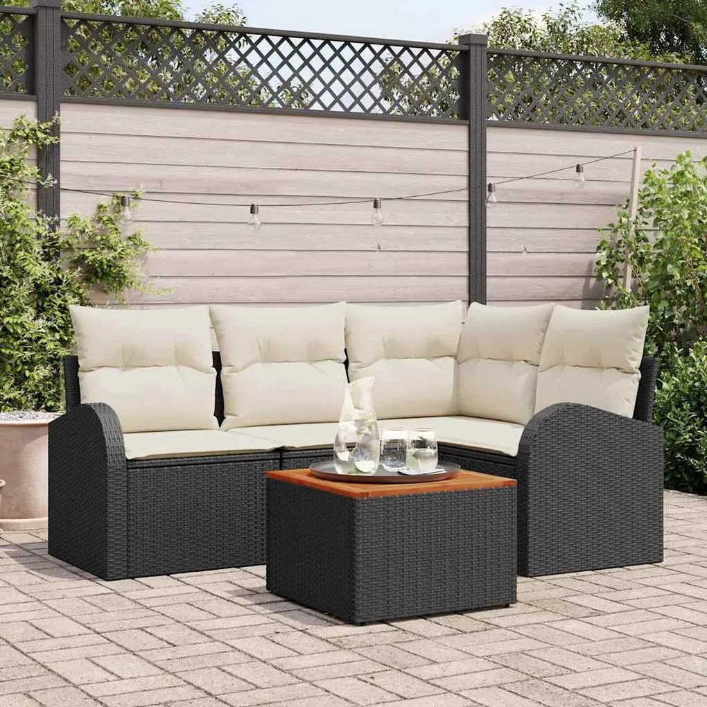 vidaXL Conjunto de Sofá de Jardim 5 pcs Preto e Creme vime PE