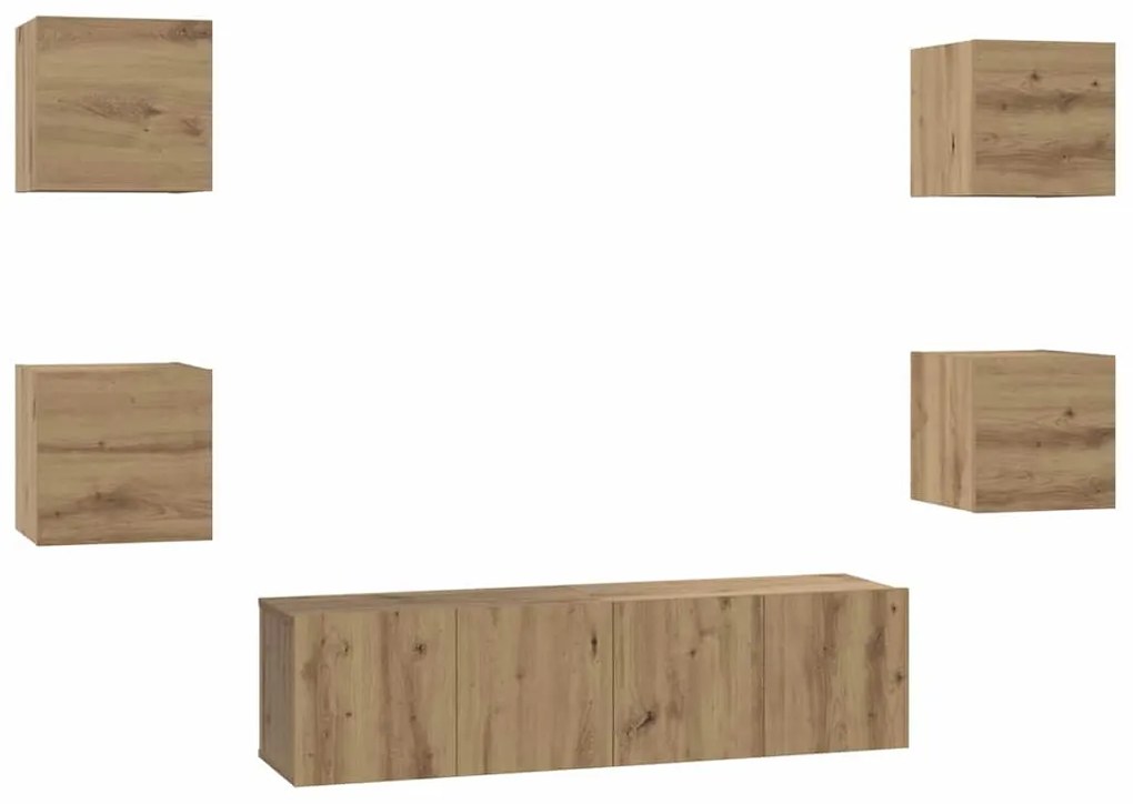 Conjunto de móvel de TV com prateleira 6 pcs carvalho artisiano