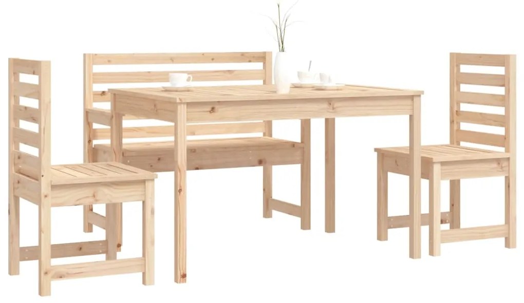 4 pcs conjunto de jantar p/ jardim madeira de pinho maciça