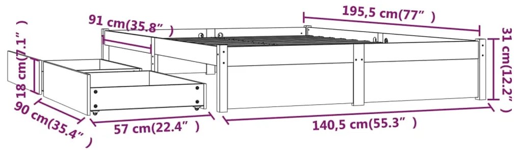 Estrutura de cama com gavetas 135x190 cm casal preto