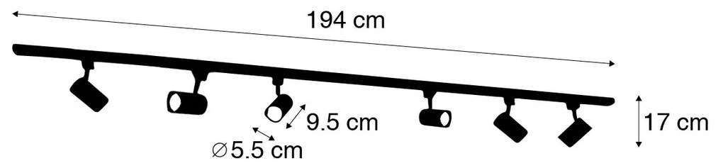 LED Sistema de iluminação de trilho inteligente com 6 focos pretos monofásicos 200cm - Iconic Jeana Moderno