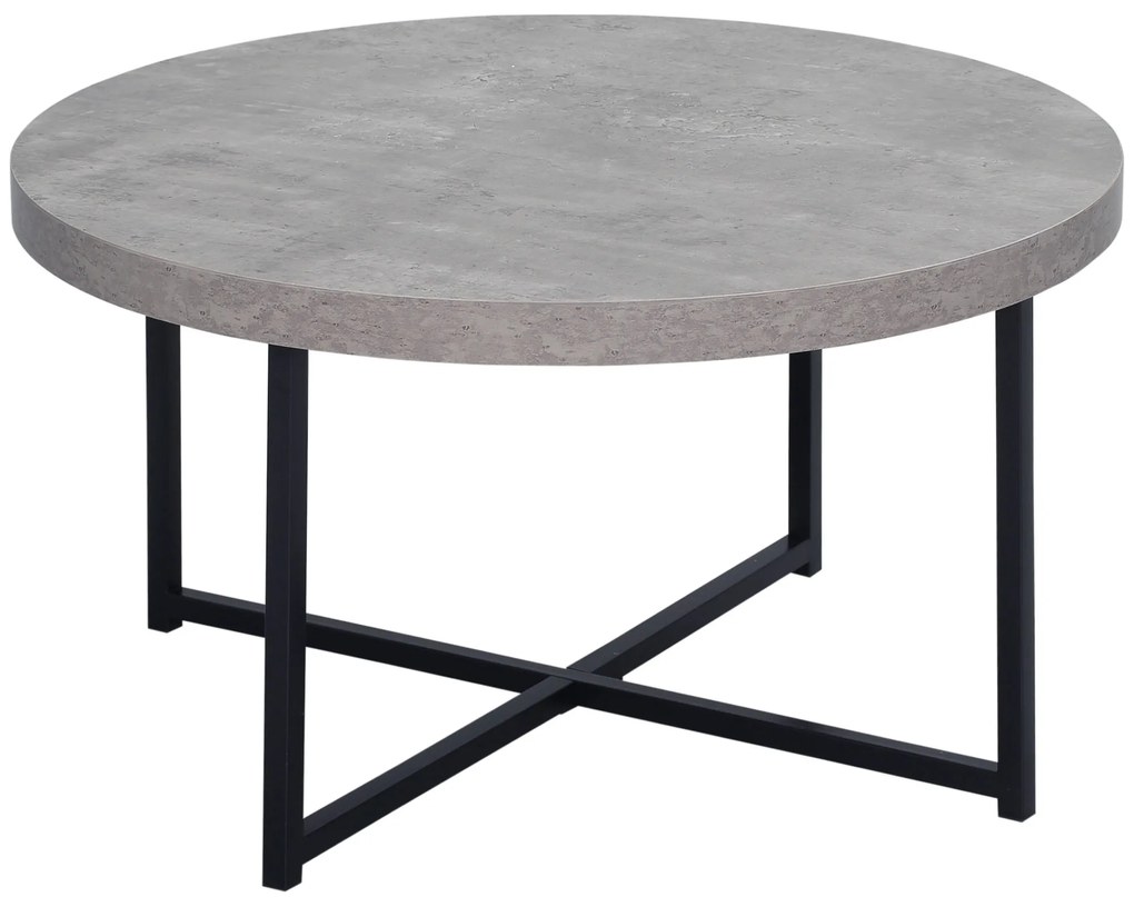 HOMCOM Mesa de centro redonda de efeito betão encerado em madeira e metal - Ø 80 x 45 cm - estrutura cruzada | Aosom Portugal