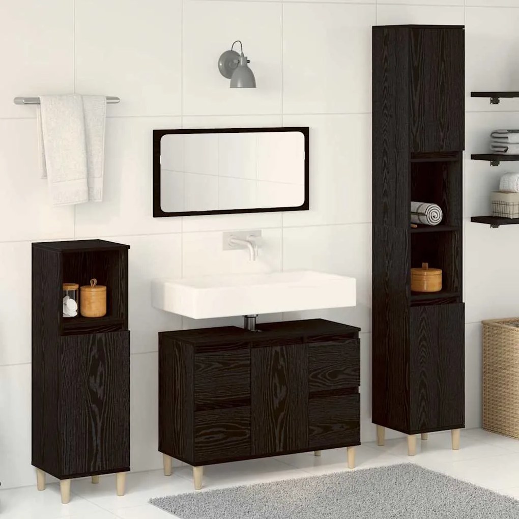 vidaXL Conjunto de Móveis para Banheiro 3 pcs Preto 30 x 30 x 180 cm