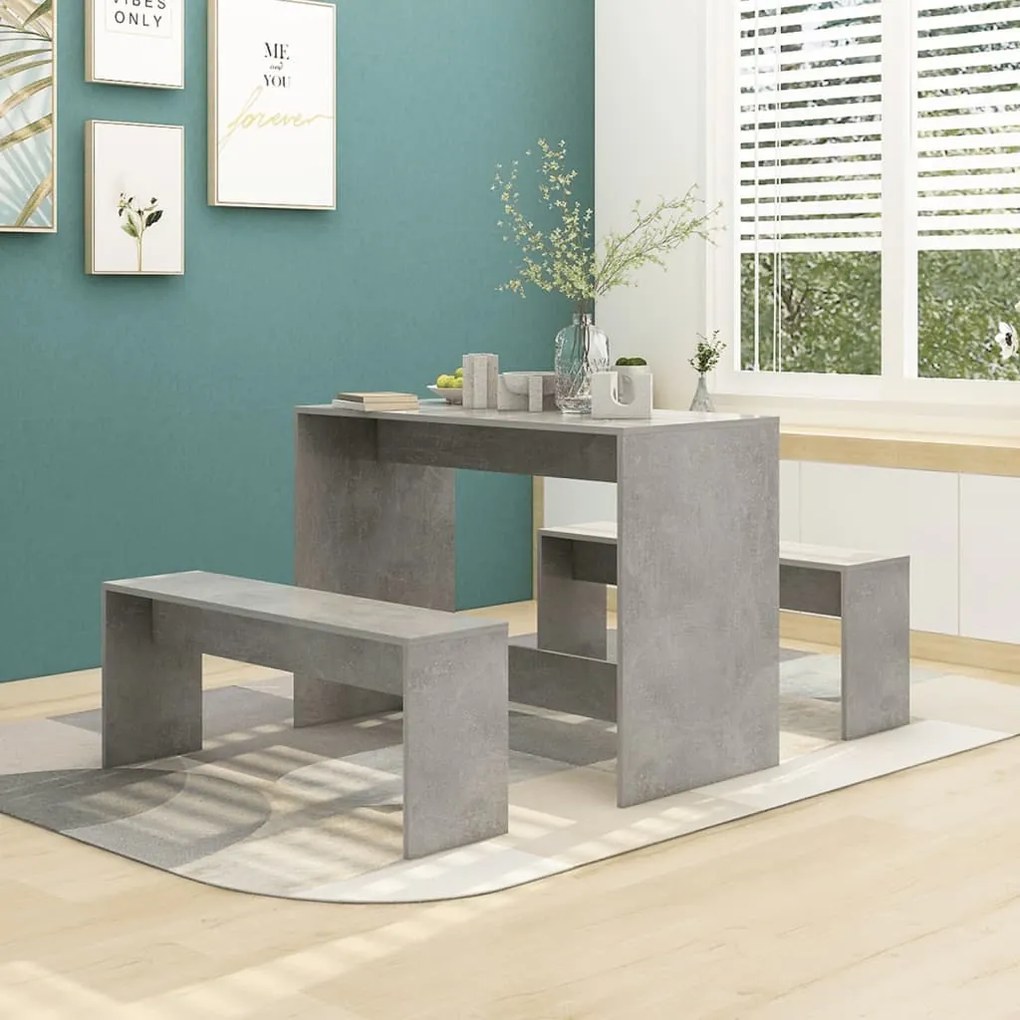 3 pcs conjunto de jantar derivados de madeira cinzento cimento