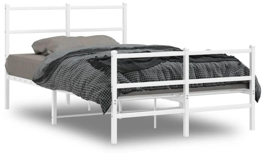 355430 vidaXL Estrutura de cama com cabeceira e pés 120x200 cm metal branco