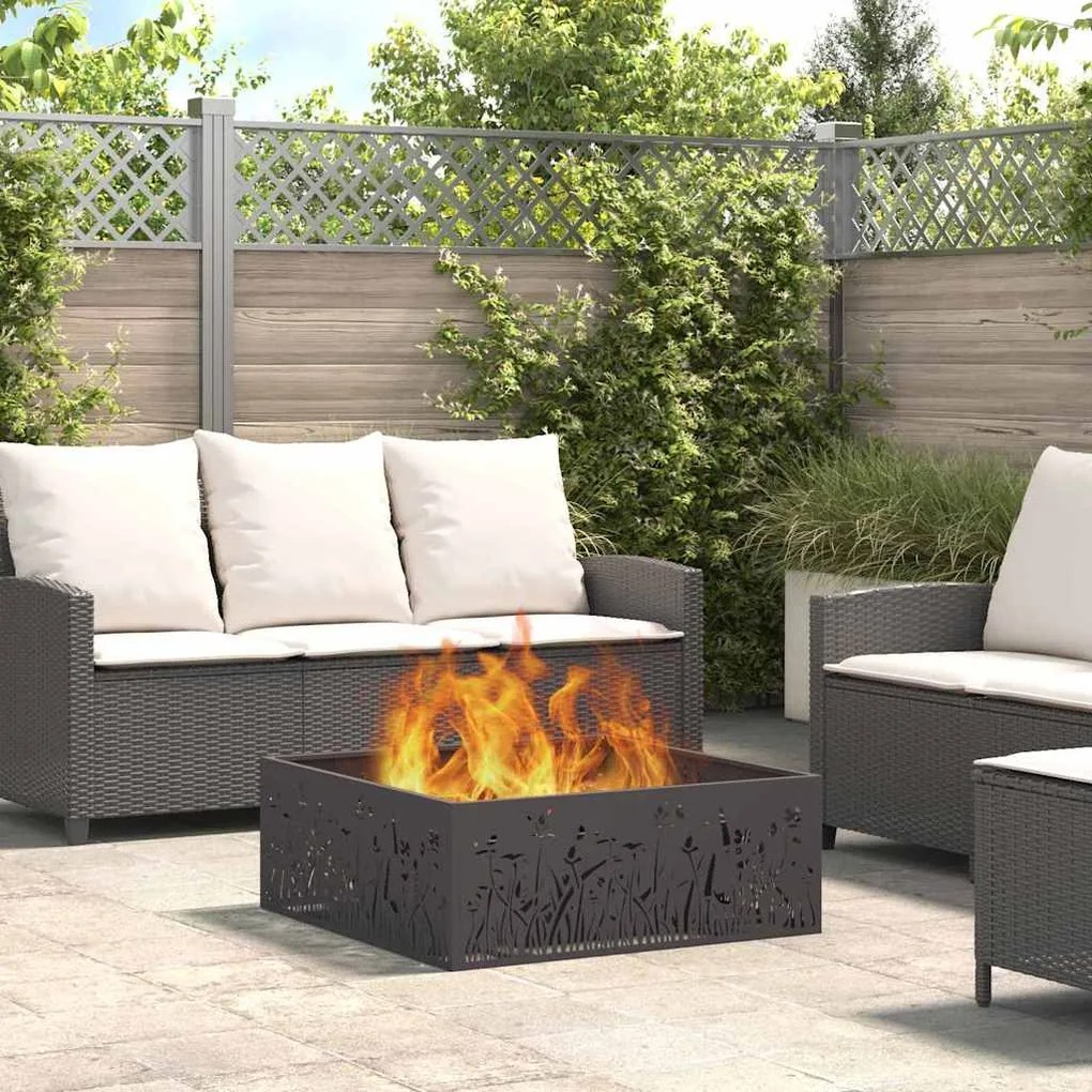 vidaXL Fire Pit Preto 80 x 80 x 30 cm Aço laminado a frio