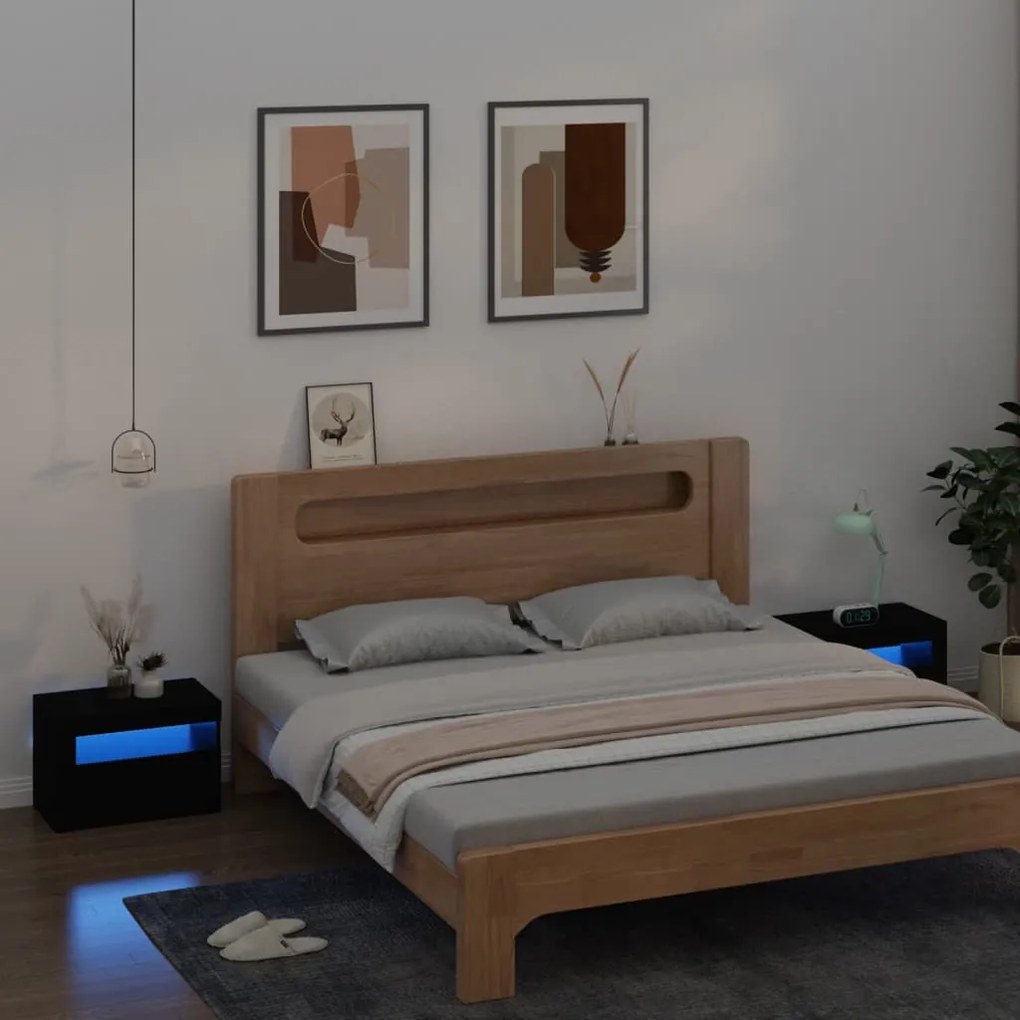 vidaXL Mesas cabeceira c/ luzes LED 2 pcs 60x35x40 cm preto