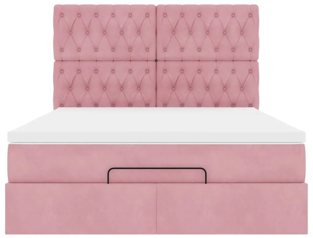 Estrutura de cama otomana com colchões 140x190 cm veludo rosa