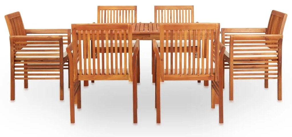7 pcs conjunto de jantar exterior c/ almofadões acácia maciça