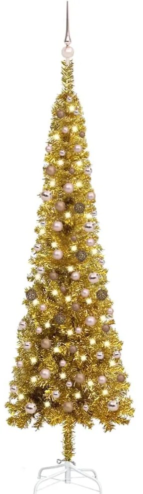 vidaXL Árvore de Natal pré-iluminada fina com bolas 240 cm dourado