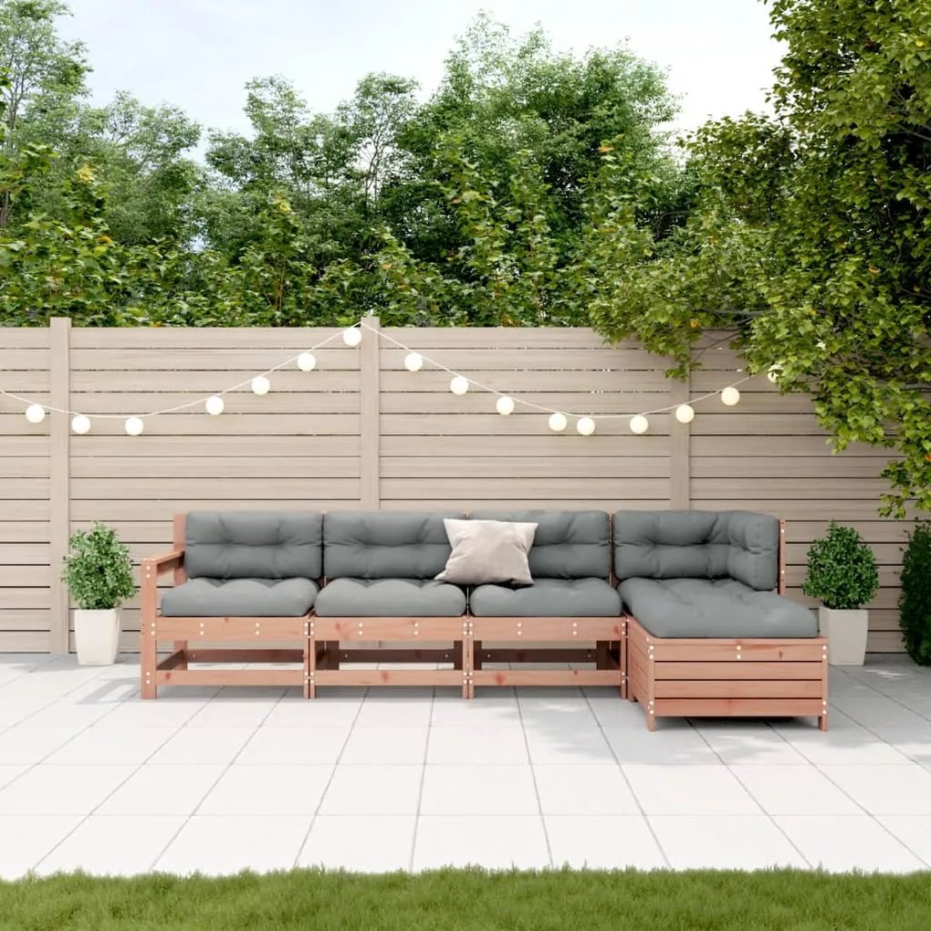 5 pcs conj. lounge jardim com almofadões madeira douglas maciça