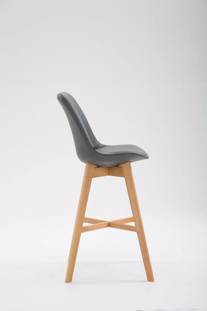 Banco de bar Cannes em couro sintético e com estrutura de Cor Natural 48 x 112 x 56 cm Cinzento