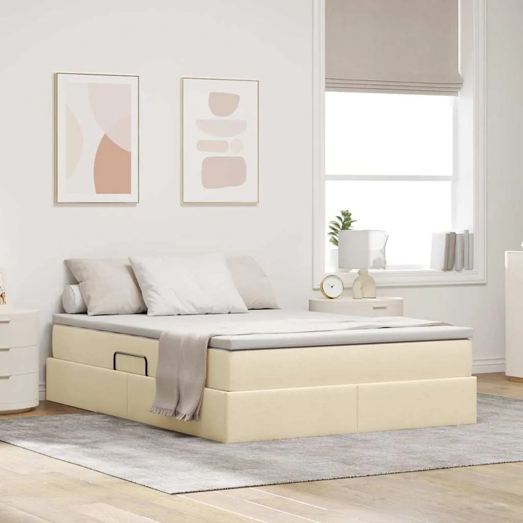 vidaXL Cama com arrumação e colchão Creme 140 x 200 cm Poliéster